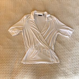 New York & Co. Collared Wrap Top White Medium